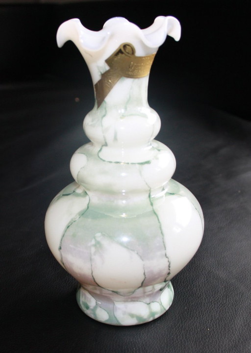 Vase vintage toscan en opaline – Effet marbre – Années 1970 – Fait main – 22 cm