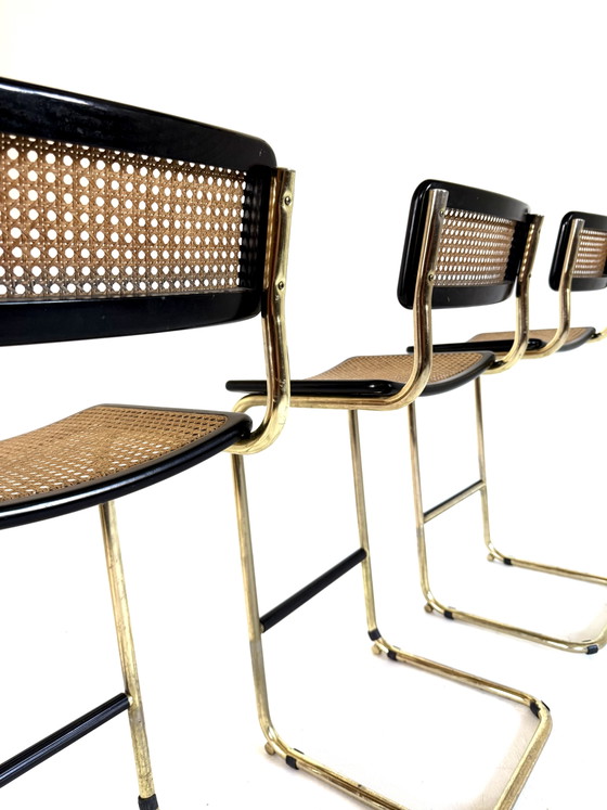 Image 1 of 4x vintage Ceca bar stool, Marcel Breuer style ‘80