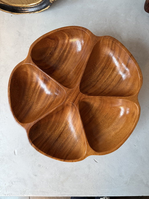 Ciotola girevole in legno per snack con piede – Vintage