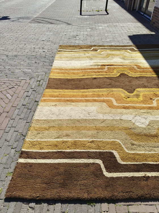 Image 1 of Tappeto vintage in lana stile era spaziale, arancione, giallo, marrone