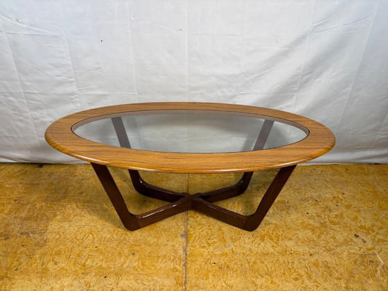 Image 1 of Mid-Century Retro Vintage Coffee Table by Schreiber   Formica Top • Glass Detail • Solid Wood Legs • British Design Classic  A s
