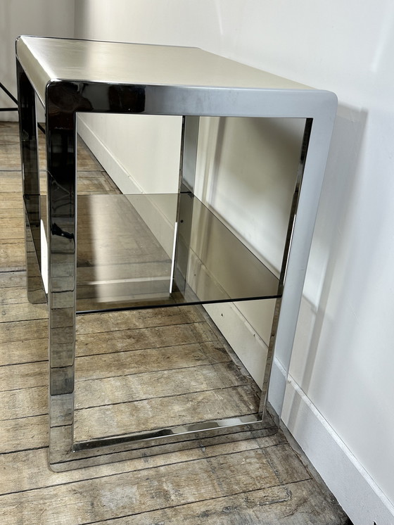 Image 1 of Tavolino vintage anni '70 in metallo cromato e beige