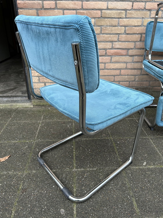 Image 1 of 3 sedie in tessuto a coste con struttura tubolare cromata