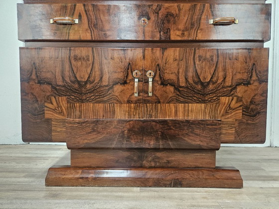 Image 1 of Exclusive 1940s Art Decò sideboard in walnut burl with mirror