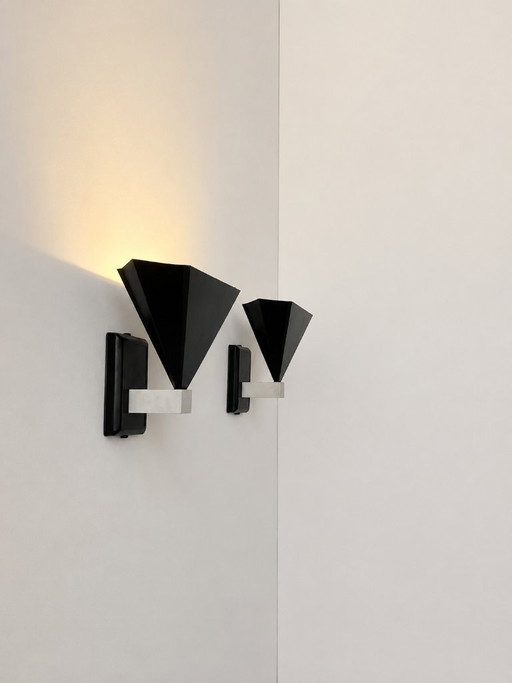 Pair of vintage wall sconces, matte black metal, Italy 1980