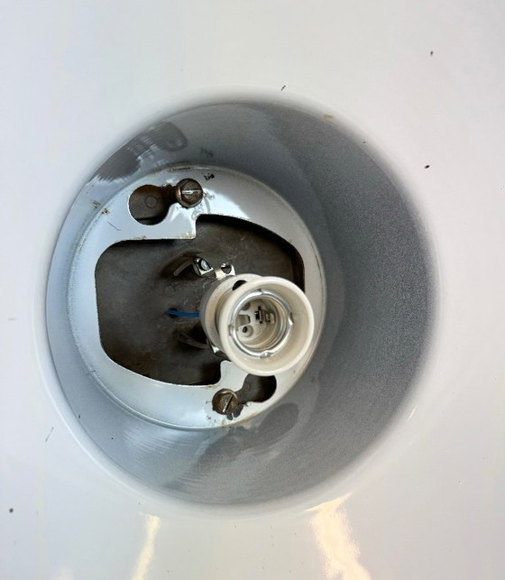 Image 1 of Lampada a sospensione industriale francese in smalto blu scuro di MAZDA, anni '60