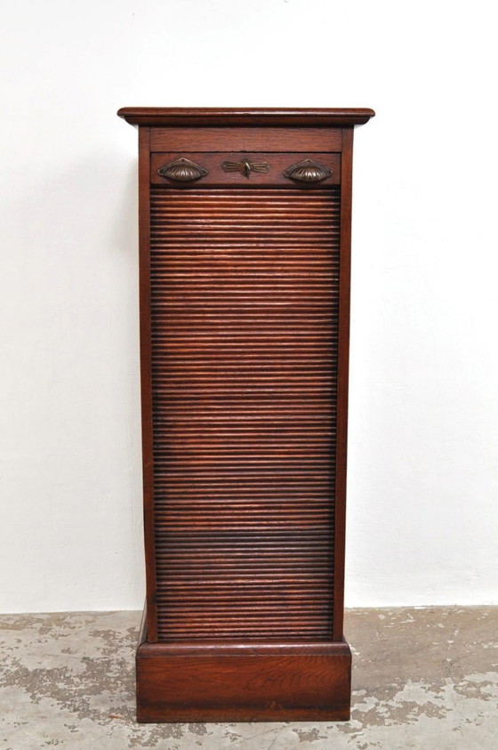 Image 1 of Antieke eiken roldeurkast / archiefkast, 1890s