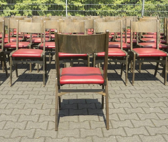 Grand lot de chaises vintage empilables, Chaises de salle à manger, Bois, Skaï, Rouge (photo 9 sur 14)