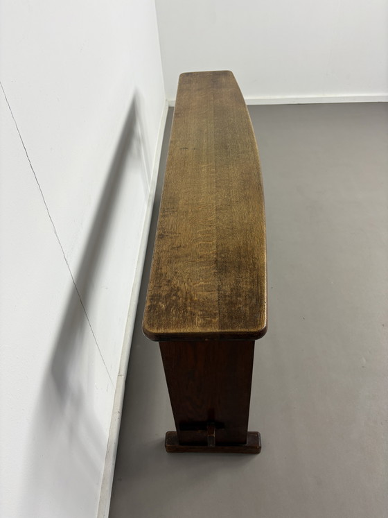 Image 1 of Antike niederländische brutalistische Eichenholz-Flurbank/Esstischbank