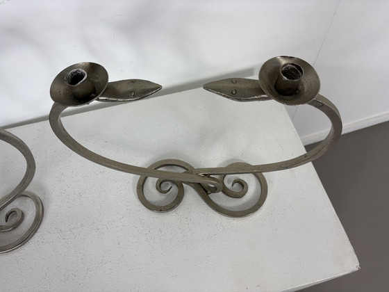 Image 1 of Set of 2 Vintage Metal Serpentine Candleholders