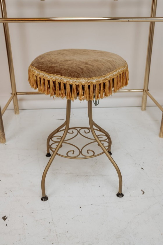 Image 1 of Vintage brass vanity table with stool