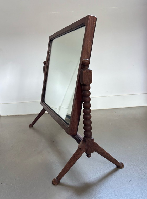 Image 1 of Antieke houten tafelspiegel, klosdetails, 1e kwart 20e eeuw