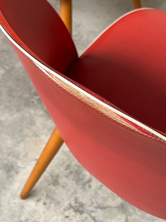 Image 1 of 6 Vintage 50's-60's RODE Skai eetkamerstoelen