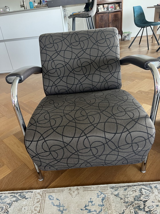 Image 1 of Poltrone Leolux, Set di 2 sedie di design in tessuto, pelle e cromo