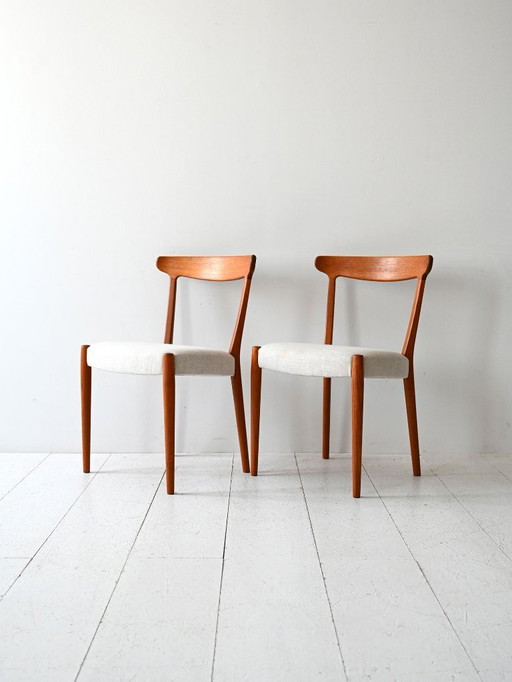 Pair of 1960s Scandinavian Teak Chairs with Curved Back