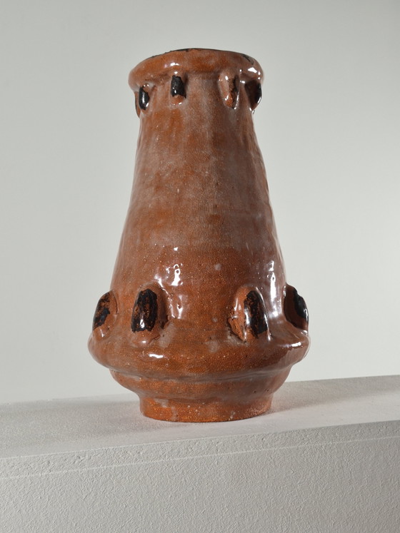 Large naive vintage ceramic vase by a blind artist (photo 11 of 14)