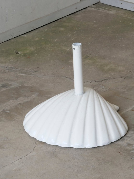 Image 1 of vintage garden parasol with cast iron base and seashell design by Fermob
