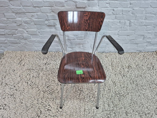 Single Vintage Design Armchair by Brabantia, Rosewood-Effect Formica, Bakelite Armrests, The Netherlands, 1960s