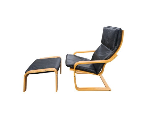 Vintage - IKEA - Model POÄNG - Noboru Nakamura - Berkenhout - Leer - 90's