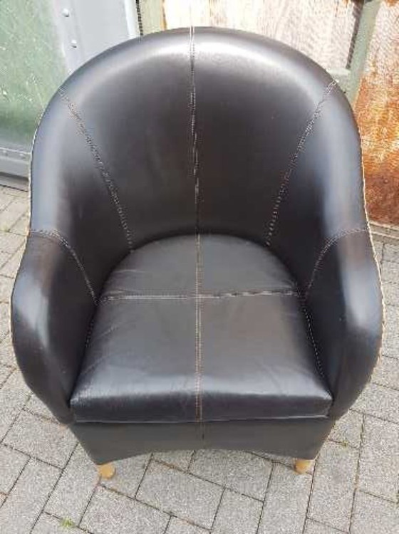 Image 1 of 1x poltrona LlOYD LOOM Ambienz Club in pelle marrone scuro + rattan