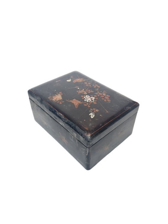 Boîte japonaise en laque vintage, années 1920, Objets déco, Bois, Noir (photo 3 sur 14)