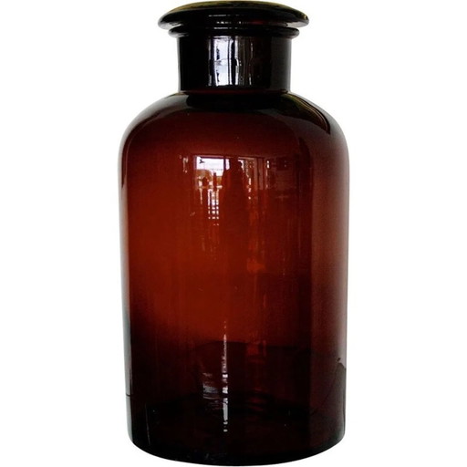 Tarro de medicina grande, estilo vintage retro, de vidrio ahumado marrón, de los años 40-50. – decoratieve objecten, Glass