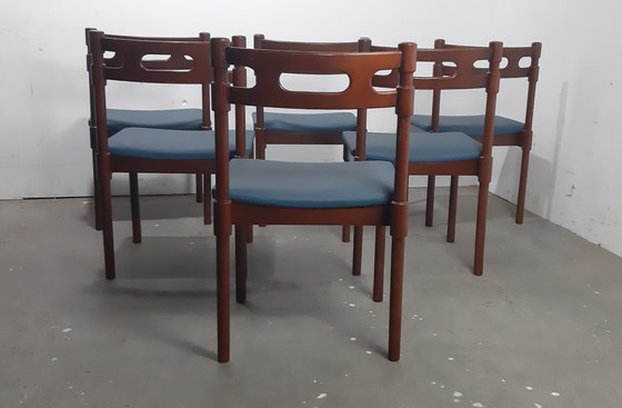 Image 1 of Set aus 6 Teakholz-Esszimmerstühlen im Mid-Century-Stil