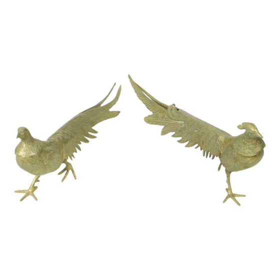 Image 1 of Vintage Couple Copper Pheasant Statues