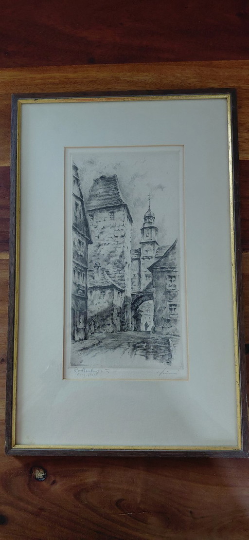 Signierte Original Radierung Rothenburg o. d. T.