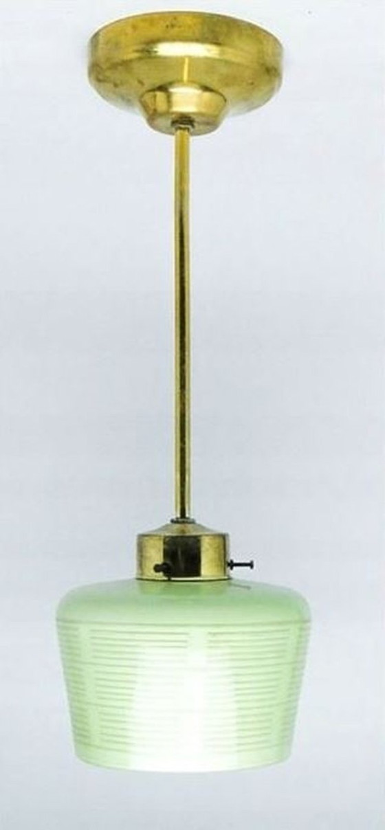 Mid-Century Glass Pendant Lamp by Polam, Poland 1950s – Metal (photo 4 of 6)