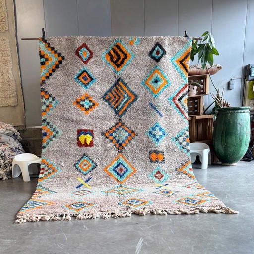 Colorful Moroccan Berber Rug 300X200cm- Authentic Handwoven Wool Carpet, Checkered Berber Rug - Beni ourain Rug - Handmade rug
