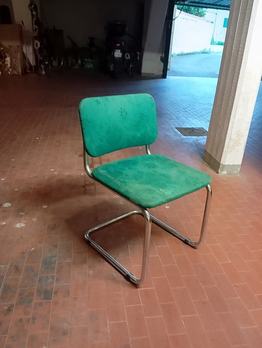 Marcel Breuer B32 Bauhaus style chairs + glass table with steel columns