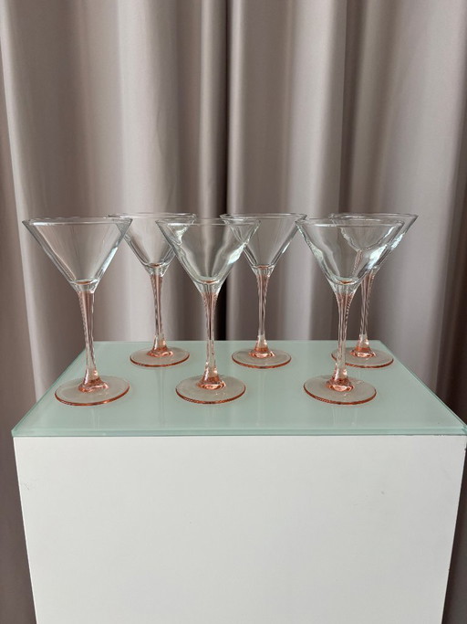 Juego de 6 Copas Vintage Luminarc para Martini / Cóctel – Rosa Melocotón Suave – Años 90