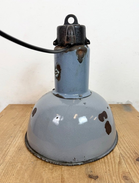 Image 1 of Industrial Grey Enamel Bauhaus Pendant Lamp, 1930s