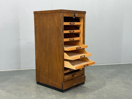 Armoire de bureau Art Déco en hêtre, style tambour, Tchécoslovaquie, années 1940