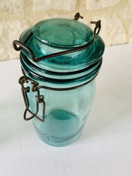 Image 1 of Pots en verre turquoise de Solidex, 1940s, ensemble de deux.