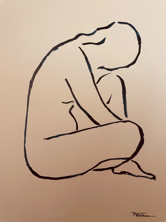 Image 1 of Set of 2 signed ink drawings, female portrait, "recto-verso"