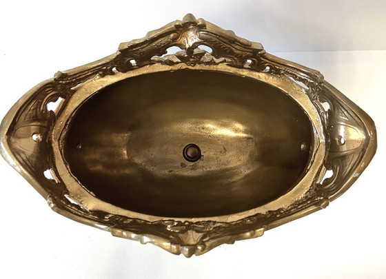 Image 1 of Antieke Napoleon III faience vergulde metalen plantenbak/tafelstuk