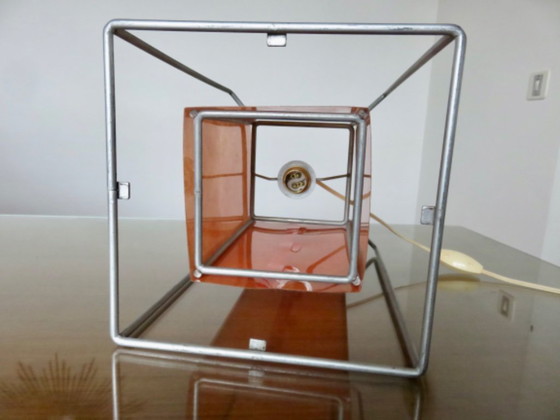 Image 1 of Modernist, minimalist lamp, orange fiber, glass and metal, 1970-1980