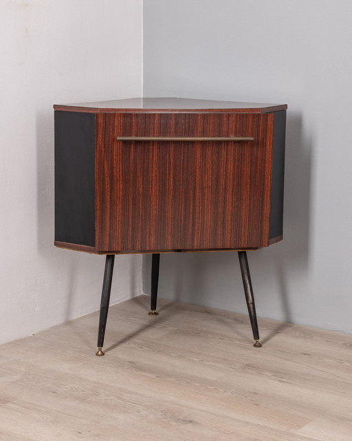 Vintage 60S Corner Bar Cabinet In Italian Design Wood