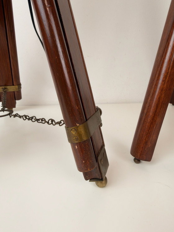 2 Lampade a Treppiede - Stile Industriale e Nautico, Lampade da terra, Legno, Ottone, Marrone (foto 10 di 12)