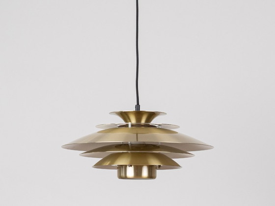 Danish vintage pendant lamp Jeka by Kurt Wiborg, 1980s, Aluminium, Gold (photo 2 of 10)