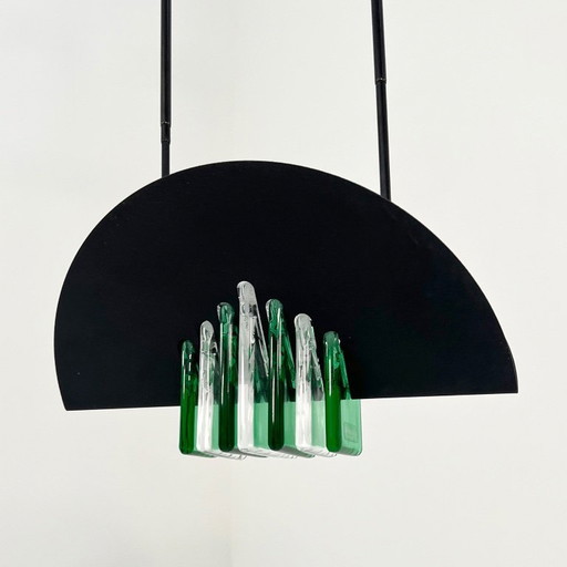 Lampada da soffitto in vetro di Murano verde e bianco di Mazzega, anni '70