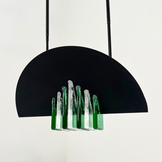 Image 1 of Lampada da soffitto in vetro di Murano verde e bianco di Mazzega, anni '70
