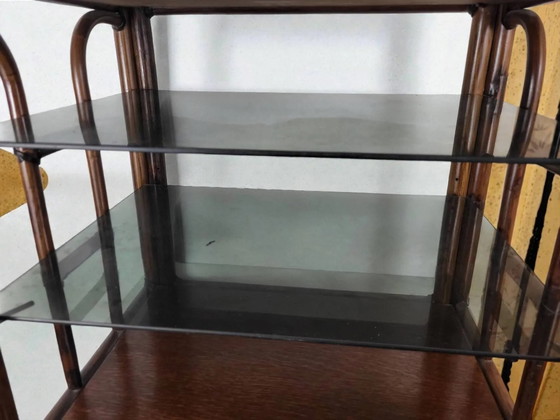 Bamboo shelf with smoked glass, 1970s – Shelving unit (photo 7 of 14)
