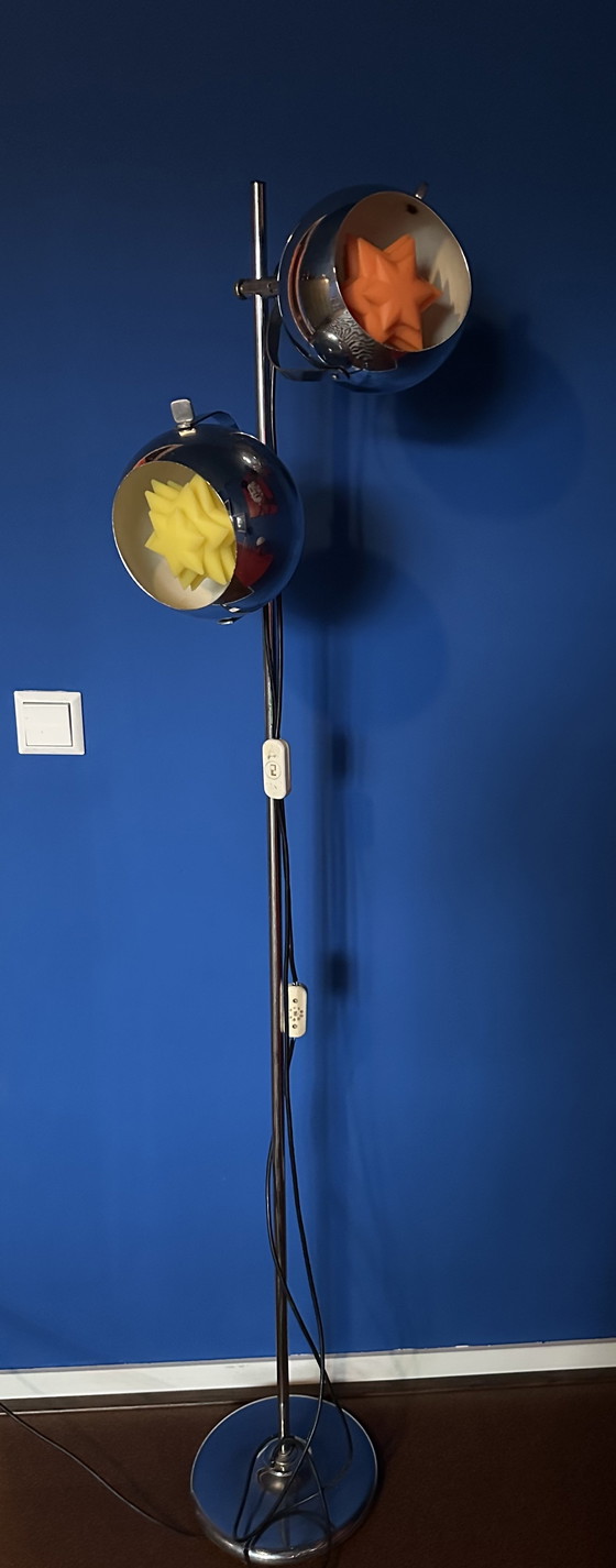 Image 1 of Space Age chrome floor lamp – 70s design, 163 cm high, large adjustable spotlights