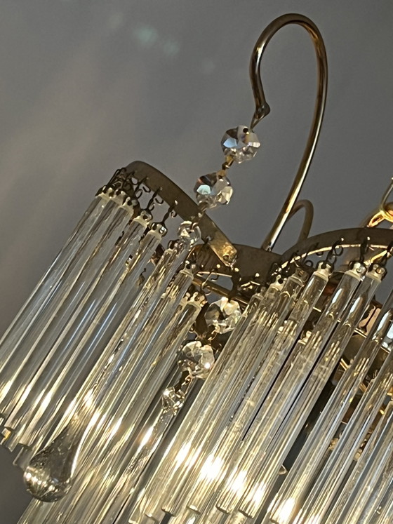 Image 1 of Splendido lampadario a sospensione in stile anni '20 con asta di cristallo.