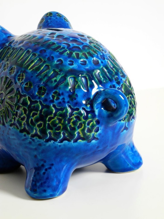 Image 1 of Beautiful 1960s large Rimini Blu ceramic pig money box by Aldo Londi for Bitossi Italy