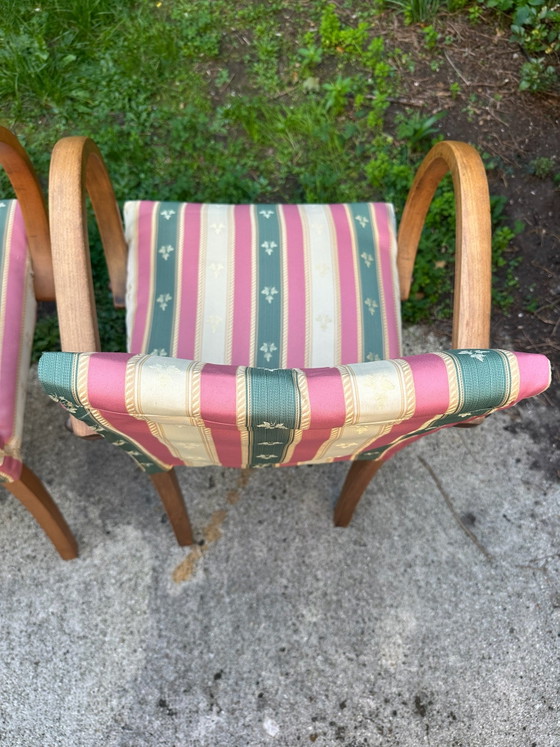 Paar Bridge fauteuils jaren 50 – Gebogen hout – Kuipstoelen, Canvas (photo 5 of 15)