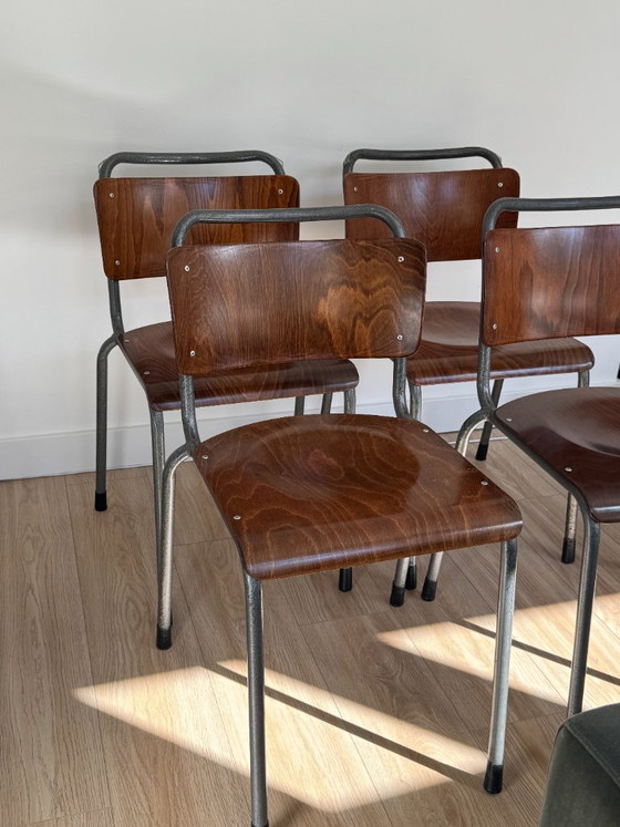 Vintage Industrial Plywood TH-Delft W.H. Gispen Chairs (Set of 4) – Dining chairs, polished steel (photo 8 of 11)